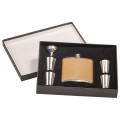 6 oz Stainless Steel Flask Set in Black Presentation Box